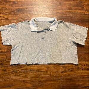 Aerie Offline Oversized Cropped Grey Collared Shirt